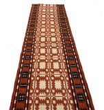 New Zealand Wool Cream, Terracotta And Brown 2.5x21.5 feet Geometric Runner