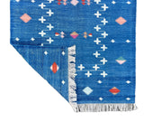 Modern Handmade Cotton Indigo Blue Shooting Star Dhurrie Runner-6772