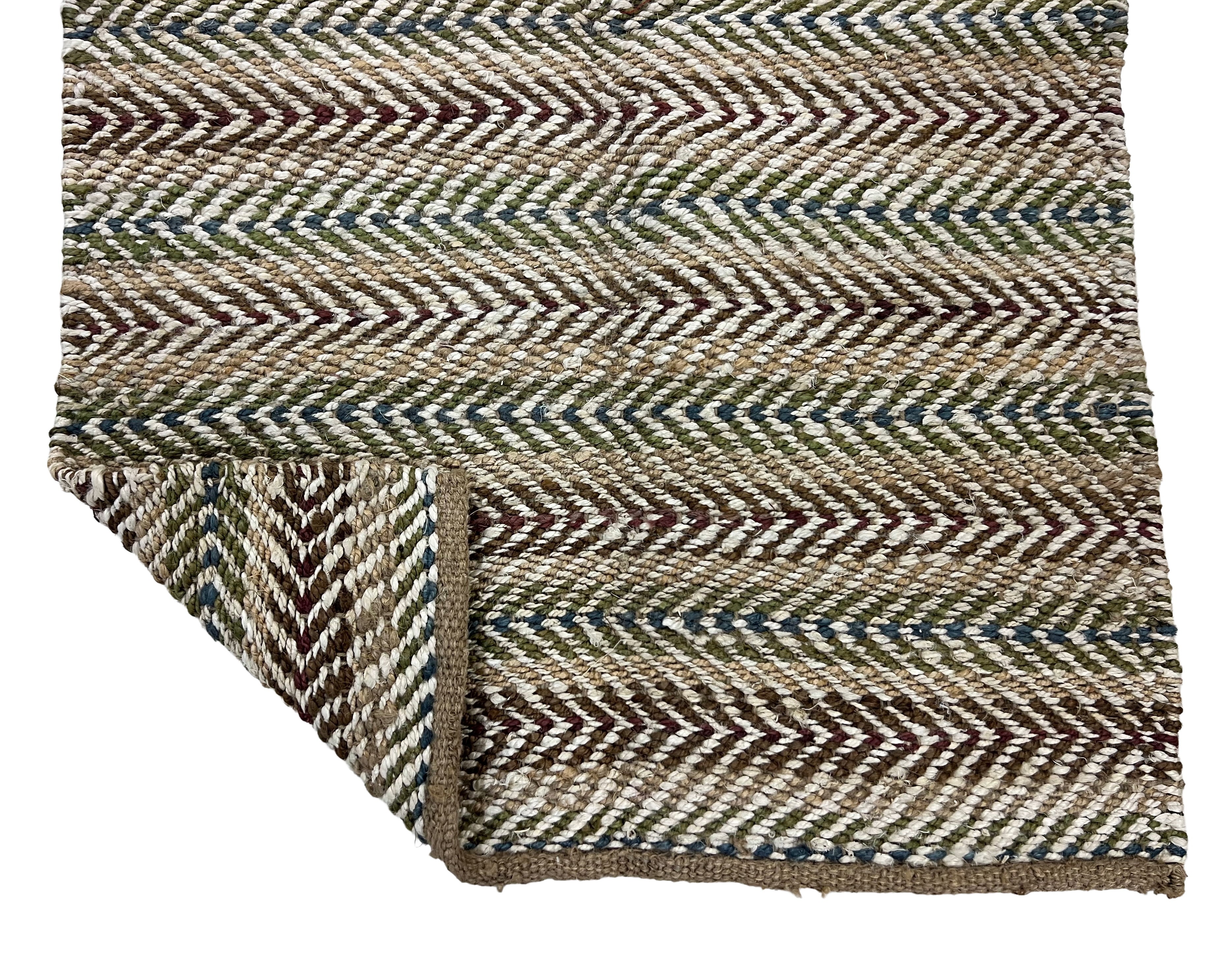 Modern Handwoven Natural Jute Multicolor Kilim Rug Indian Dhurrie -8050
