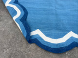 Custom Cotton Blue And White Round Scalloped Rug for Camilla in Size 8' Round