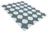Modern Handmade Cotton Teal Blue, Cream And Olive Green Tile Area Rug-6842