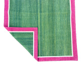 Modern Handmade Cotton Green, Cream And Raspberry Pink Empty Field Runner-6758