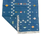 Modern Handmade Cotton Indigo Blue Shooting Star Dhurrie Runner-6815