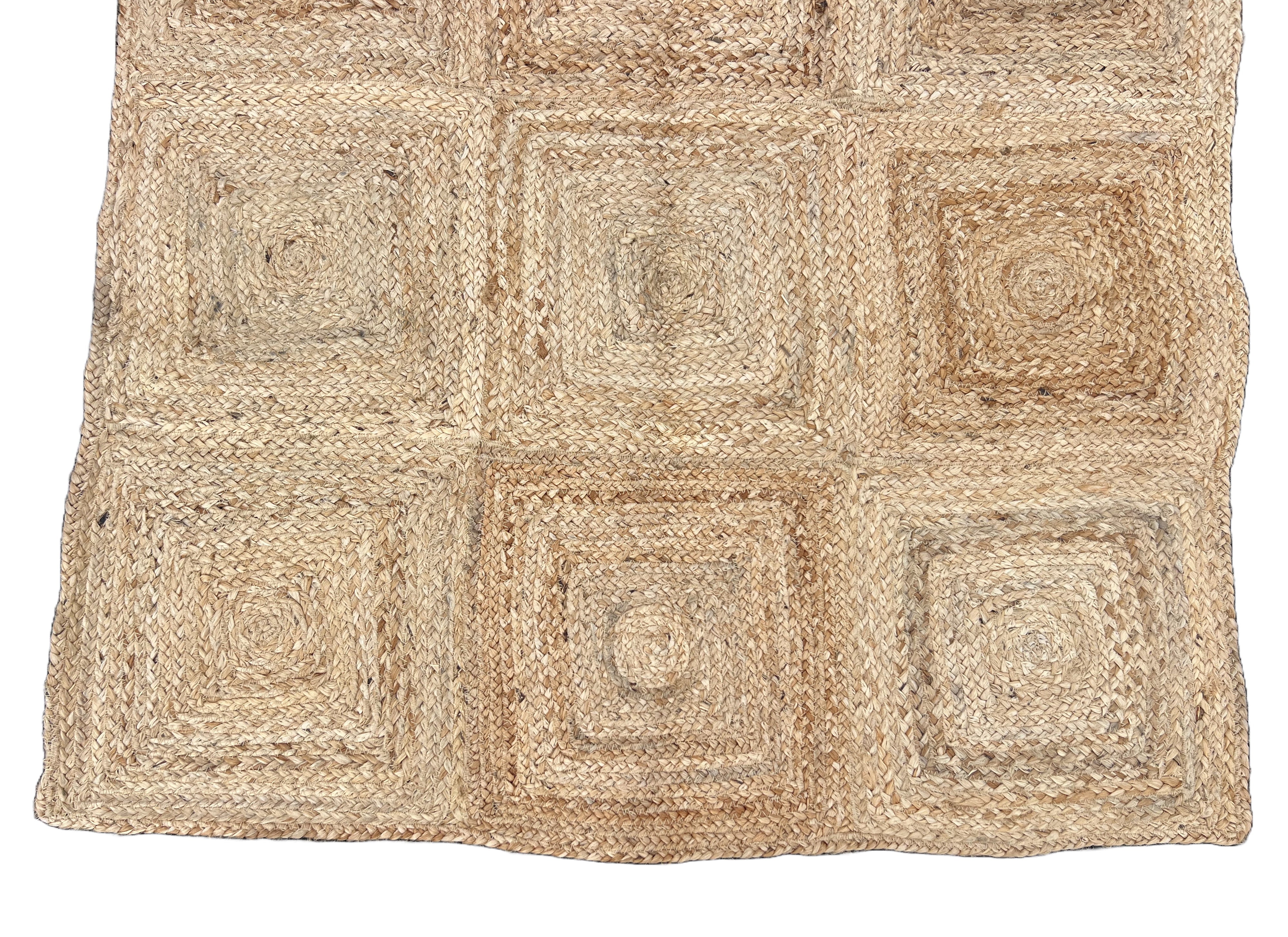 Modern Handmade Natural Jute Checker Board Rug Indian Dhurrie -8045
