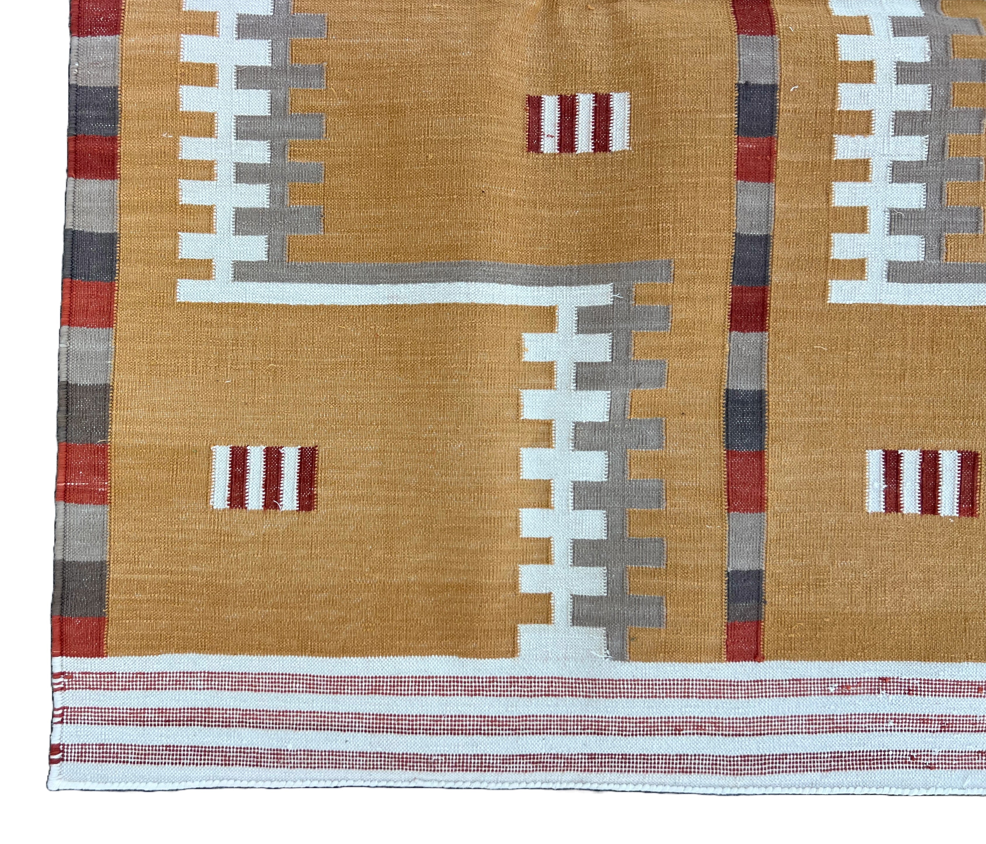 Modern Handmade Cotton Flat Weave Mustard Geometric Marianne Rug-6764