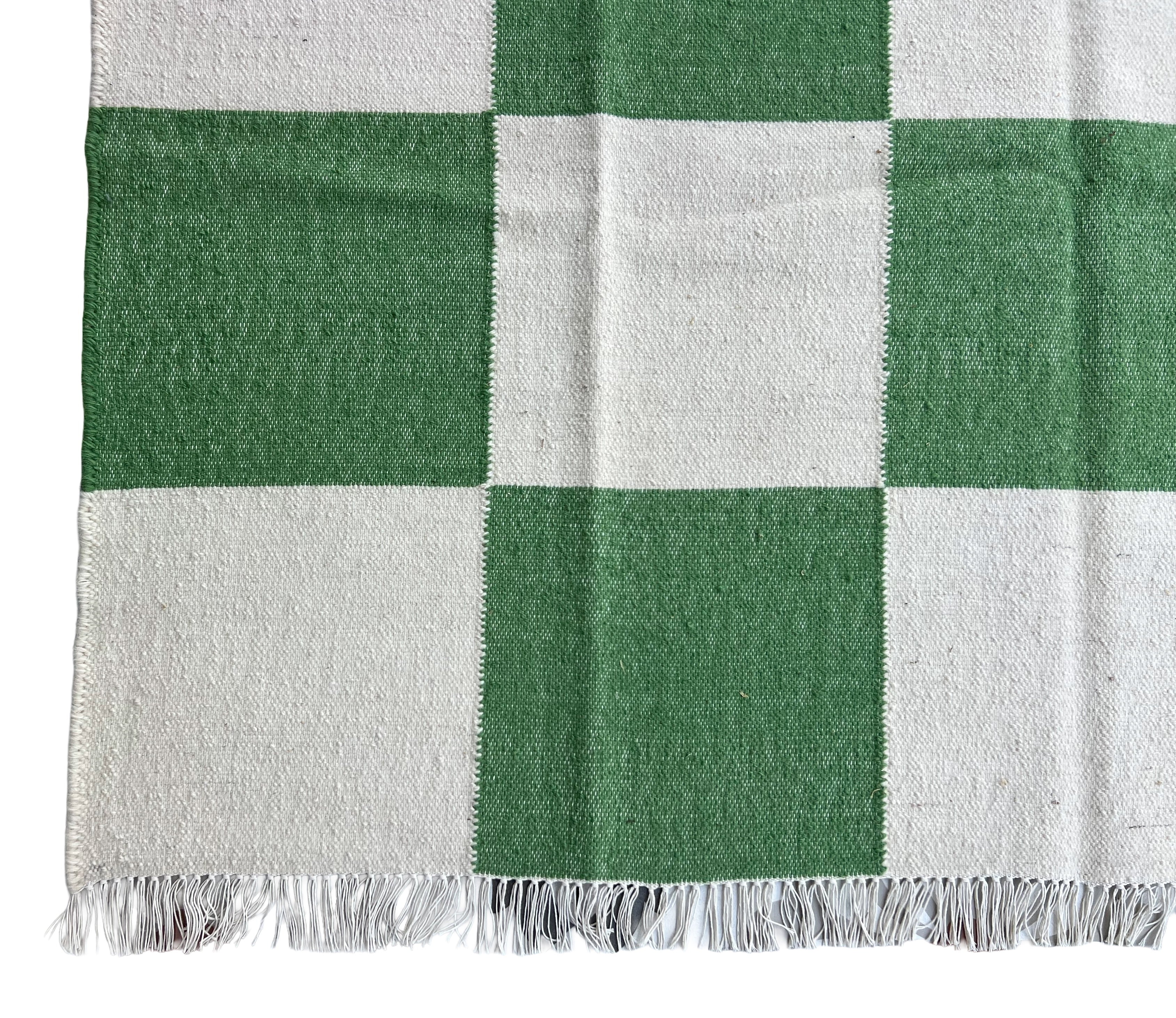 Modern Handmade New Zealand Wool Moss Green And Cream Checker Board Area Rug-6828