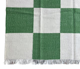 Modern Handmade New Zealand Wool Moss Green And Cream Checker Board Area Rug-6828