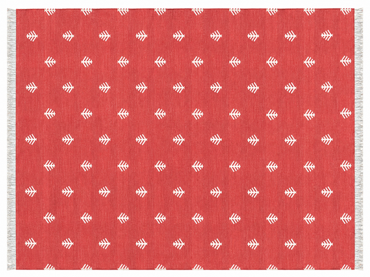 Modern Handmade Cotton Terracotta And White Tree Patterned Area Rug-6844