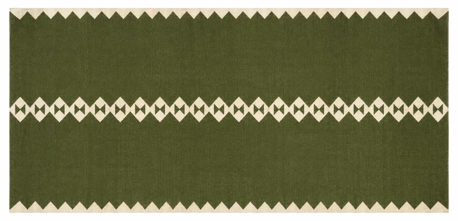 Modern Handmade New Zealand Wool Olive Green And Cream Diamond Runner-6841