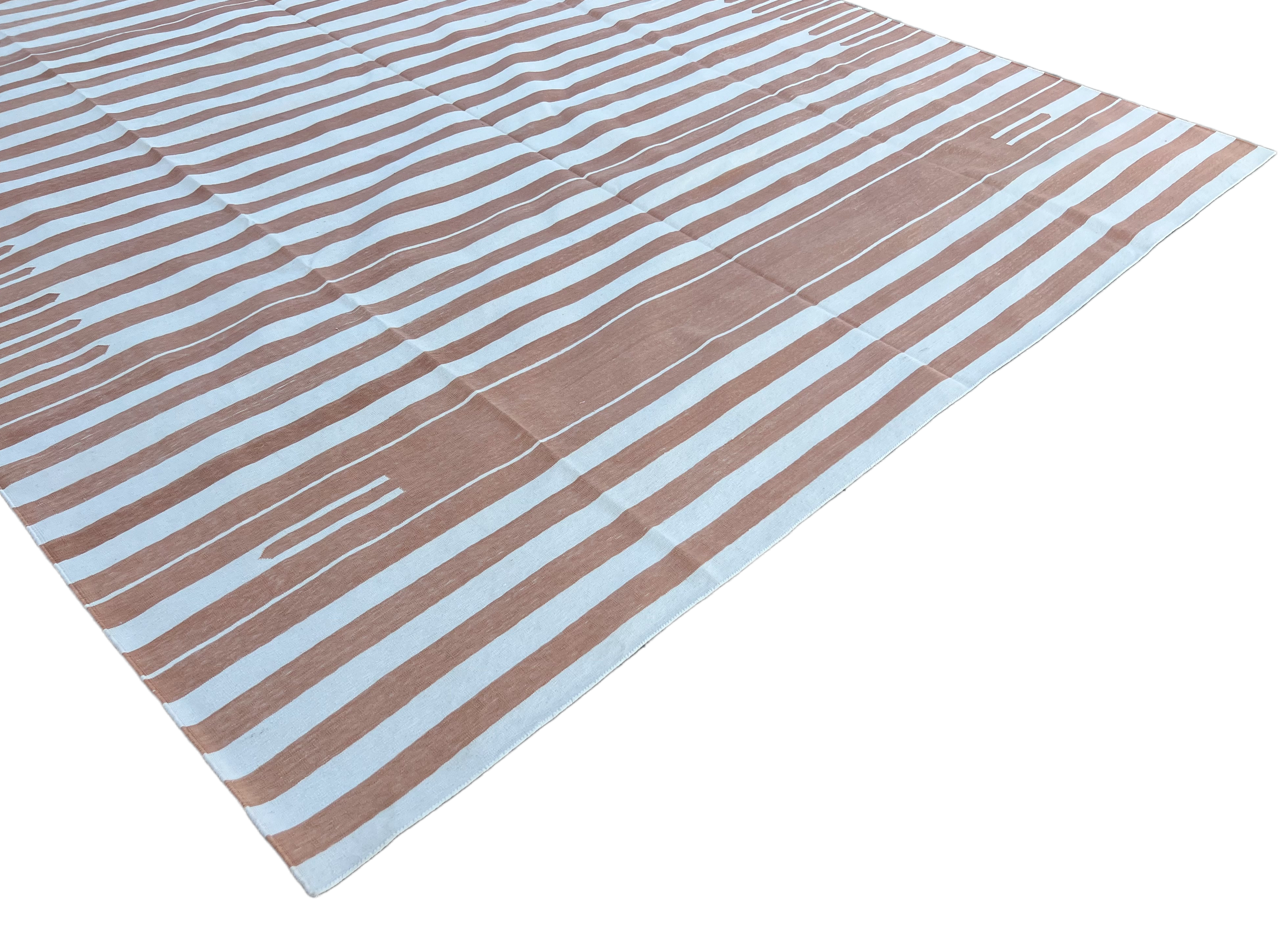 Custom Cotton Tan And White Striped Rug for Alexis Brown in Size 101" Wide x170" Long