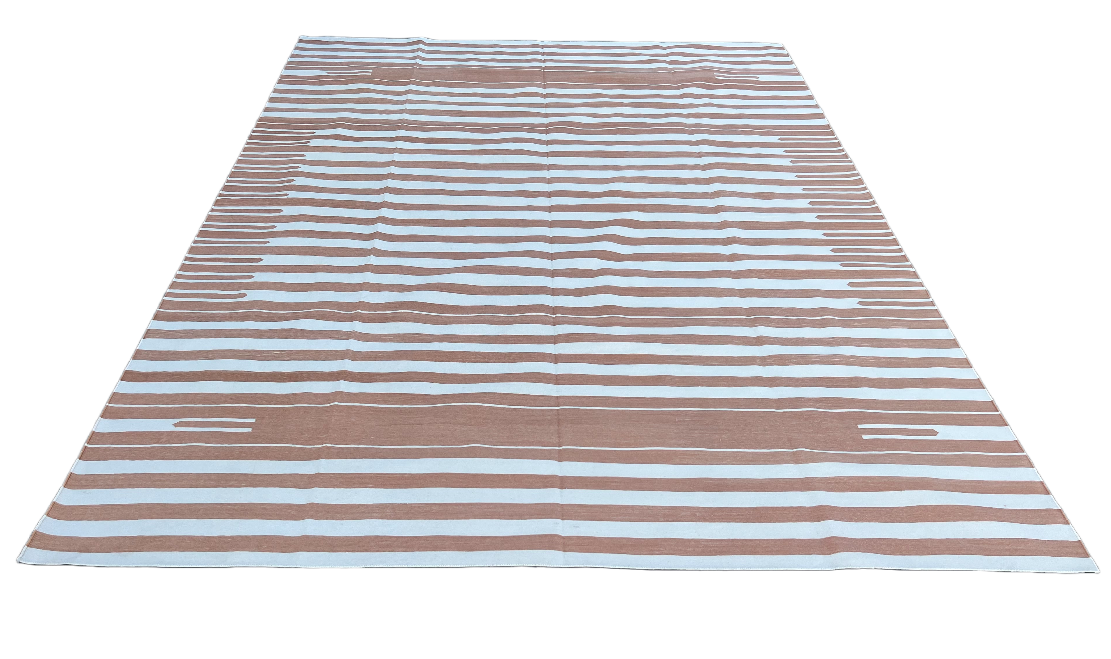 Custom Cotton Tan And White Striped Rug for Alexis Brown in Size 101" Wide x170" Long