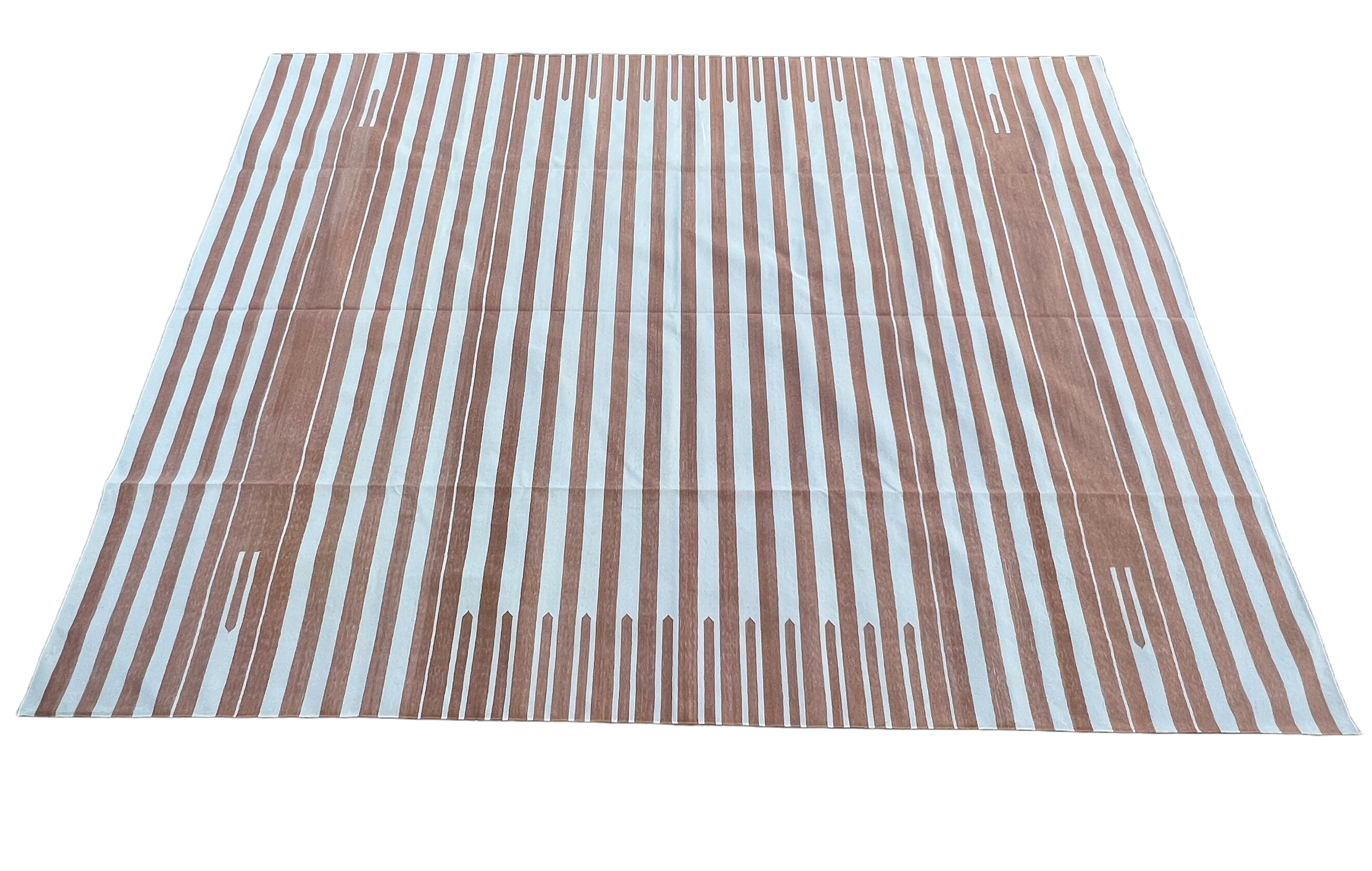 Custom Cotton Tan And White Striped Rug for Alexis Brown in Size 101" Wide x170" Long