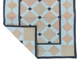 Modern Handmade Cotton Cream, Beige And Brown Geometric Dhurrie Runner-6784