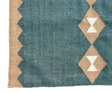 Modern Handmade New Zealand Wool Turquoise Blue, Cream And Beige Geometric Runner-6806