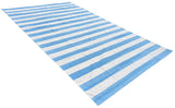 Modern Handmade Cotton Sky Blue And White Striped Area Rug-6754