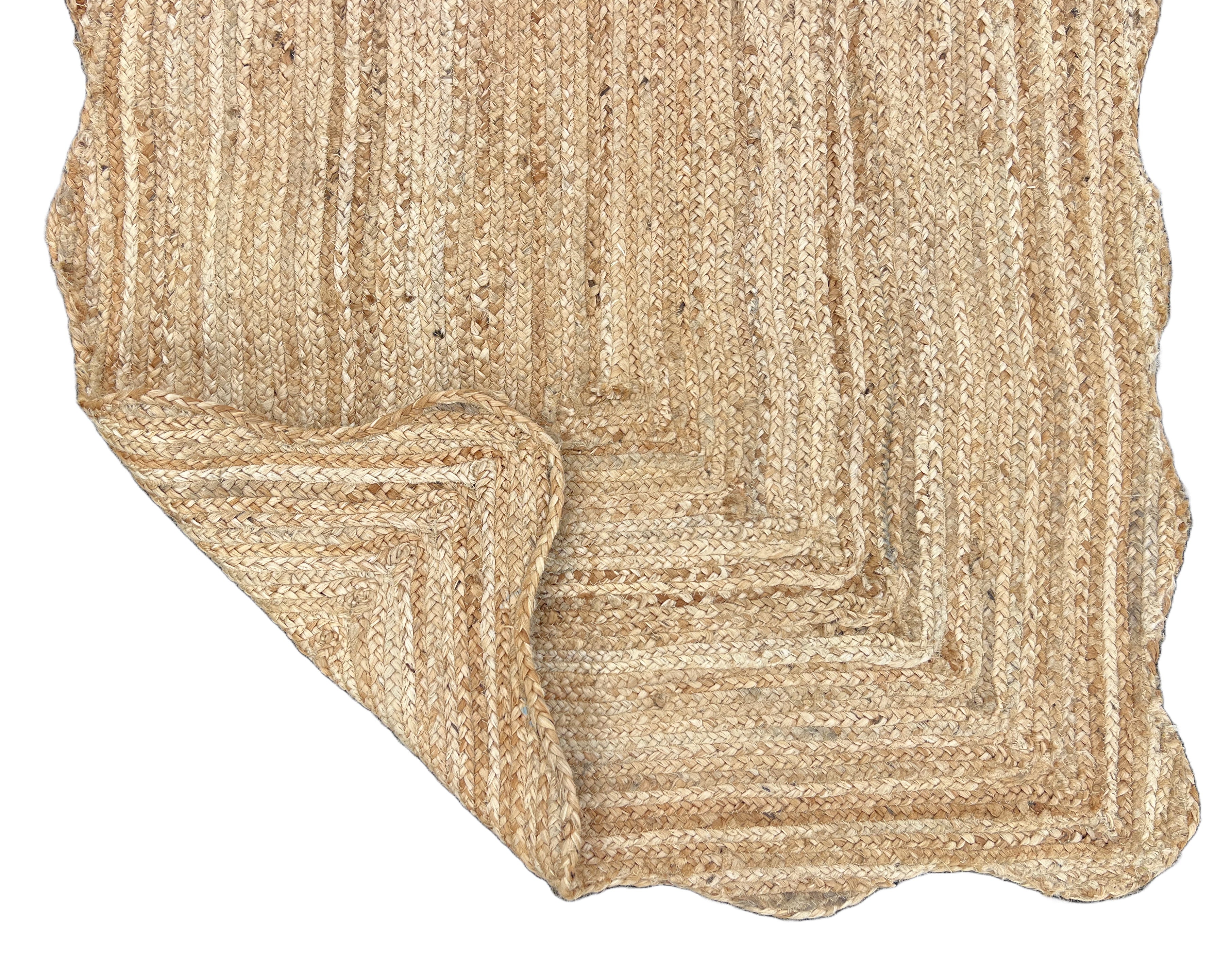 Modern Handmade Natural Jute Scalloped Rug Indian Dhurrie -8043