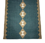 Modern Handmade New Zealand Wool Turquoise Blue, Cream And Beige Geometric Runner-6797