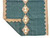 Modern Handmade New Zealand Wool Turquoise Blue, Cream And Beige Geometric Runner-6806