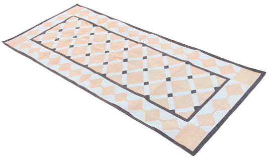 Modern Handmade Cotton Cream, Beige And Brown Geometric Dhurrie Runner-6784