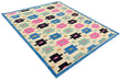 Modern Handmade Cotton Area Flat Weave Rug, Cream, Brown, Pink And Blue Geometric Dhurrie-6721