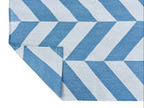 Modern Handmade Cotton Blue And White Zig Zag Striped Rug-6531