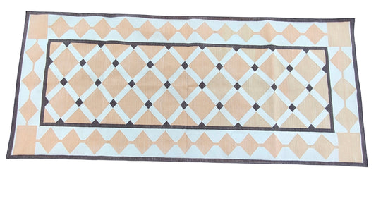 Modern Handmade Cotton Cream, Beige And Brown Geometric Dhurrie Runner-6784