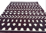 Modern Handmade Cotton Coffee Brown And Cream Geometric Rug-6536