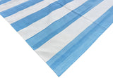 Modern Handmade Cotton Sky Blue And White Striped Area Rug-6754