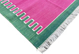Modern Handmade Cotton Raspberry Pink And Green Zig Zag Striped Rug-6706