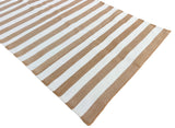 Modern Handmade Cotton Tan And White Striped Runner-6720