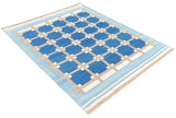 Modern Handmade Cotton Area Flat Weave Rug, Blue, Cream, Beige And Tan Geometric Dhurrie-6751