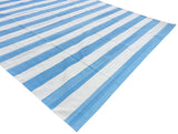 Modern Handmade Cotton Sky Blue And White Striped Area Rug-6754