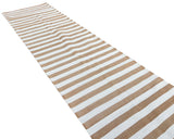Modern Handmade Cotton Tan And White Striped Runner-6720
