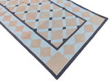 Modern Handmade Cotton Cream, Beige And Brown Geometric Dhurrie Runner-6784