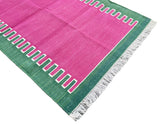 Modern Handmade Cotton Raspberry Pink And Green Zig Zag Striped Rug-6706