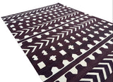 Modern Handmade Cotton Coffee Brown And Cream Geometric Rug-6536