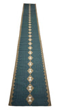 Modern Handmade New Zealand Wool Turquoise Blue, Cream And Beige Geometric Runner-6797