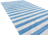 Modern Handmade Cotton Sky Blue And White Striped Area Rug-6754
