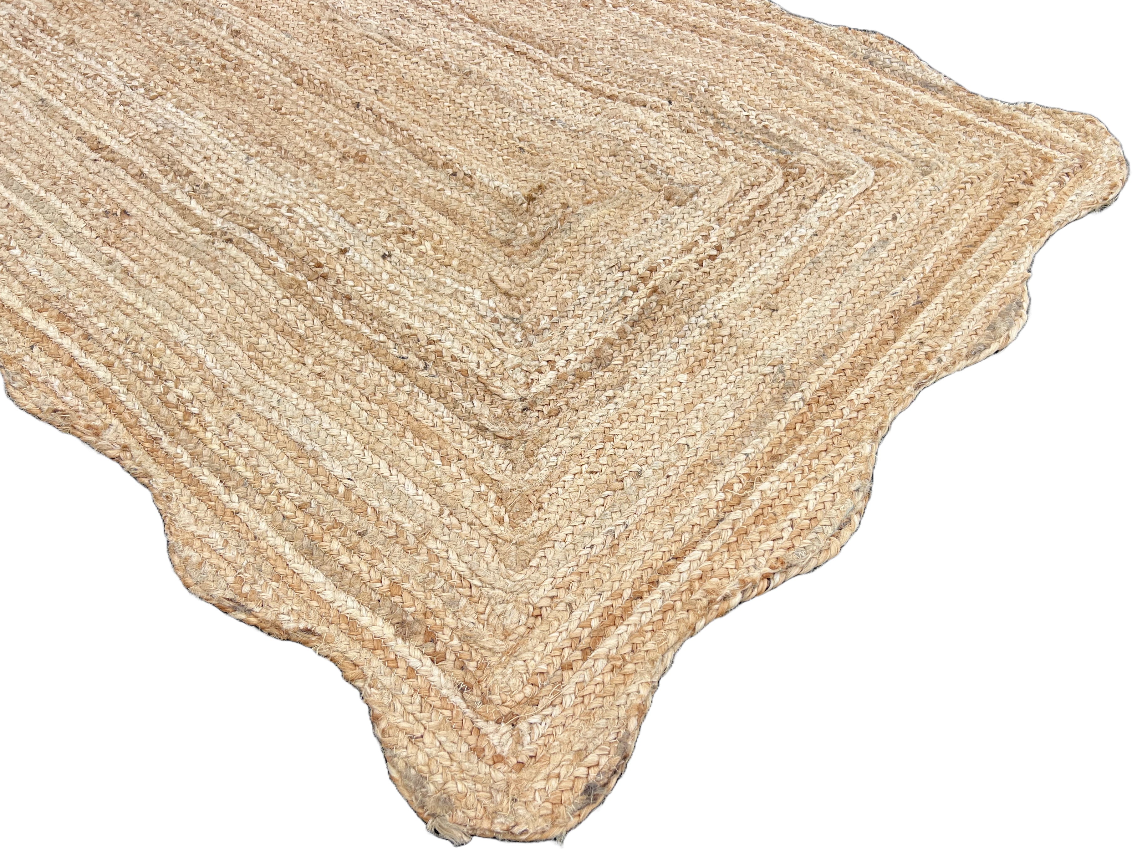 Modern Handmade Natural Jute Scalloped Rug Indian Dhurrie -8043