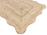 Modern Handmade Natural Jute Scalloped Rug Indian Dhurrie -8043