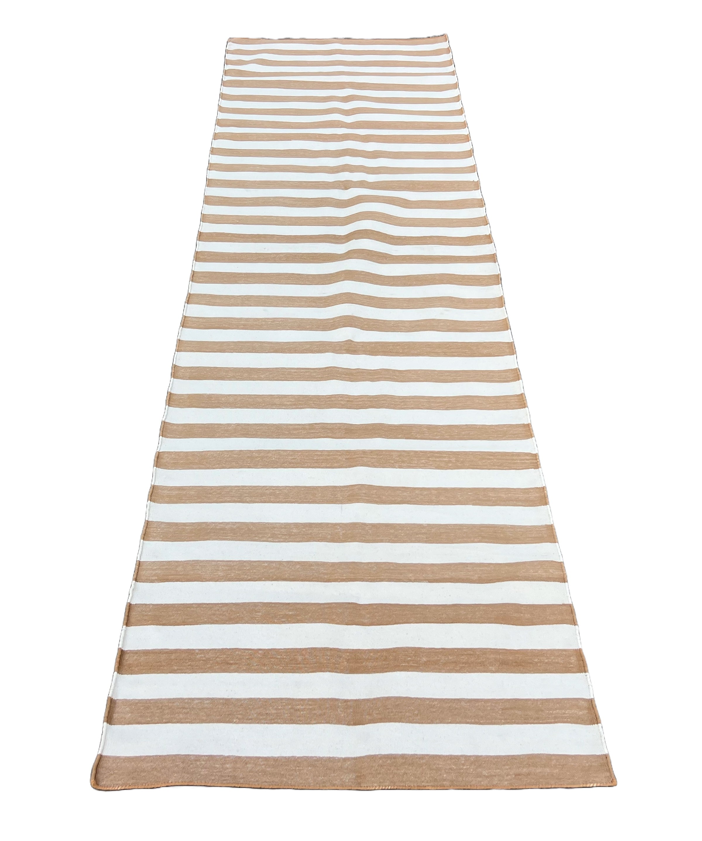 Modern Handmade Cotton Tan And White Striped Runner-6720