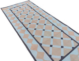 Modern Handmade Cotton Cream, Beige And Brown Geometric Dhurrie Runner-6784