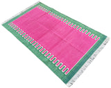 Modern Handmade Cotton Raspberry Pink And Green Zig Zag Striped Rug-6706