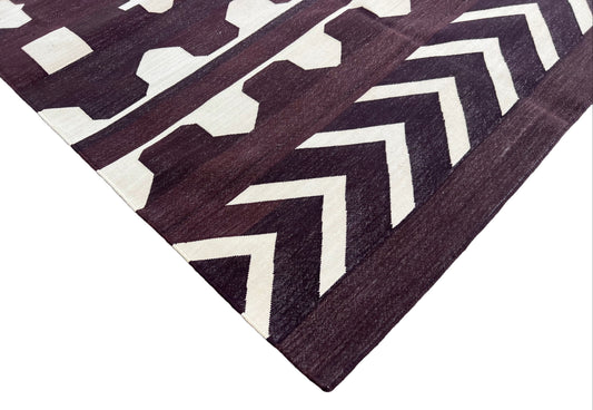 Handmade Cotton Dark Coffee Brown And Cream Geometric Rug for Evotia Tuliau in Size 280x280cm