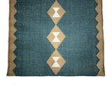 Modern Handmade New Zealand Wool Turquoise Blue, Cream And Beige Geometric Runner-6797