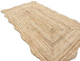 Modern Handmade Natural Jute Scalloped Rug Indian Dhurrie -8043