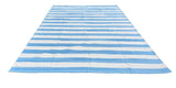Modern Handmade Cotton Sky Blue And White Striped Area Rug-6754