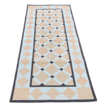 Modern Handmade Cotton Cream, Beige And Brown Geometric Dhurrie Runner-6784