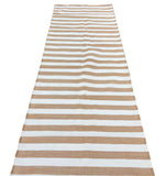 Modern Handmade Cotton Tan And White Striped Runner-6720