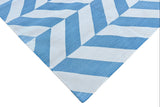 Modern Handmade Cotton Blue And White Zig Zag Striped Rug-6531